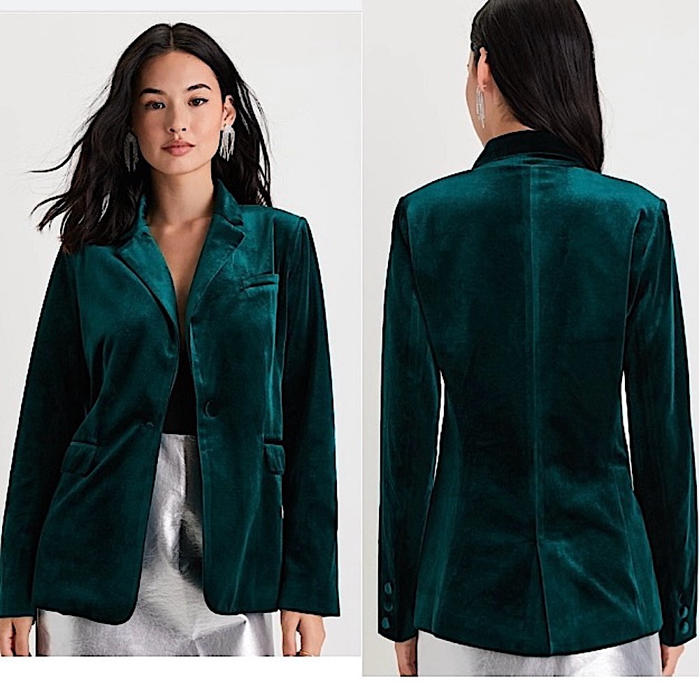 Lulus Upper Class Aesthetic Emerald Green Velvet Blazer Jacket, Size M, NWT